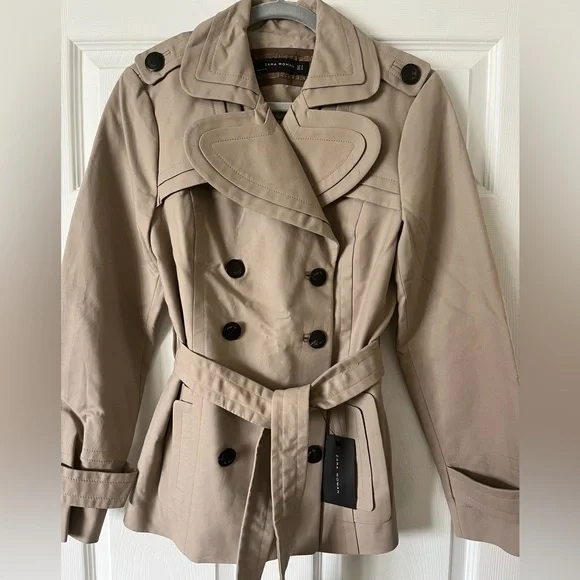 Zara Tan/Khaki Cotton Mini Trench Coat, NWT - Picture 1 of 9